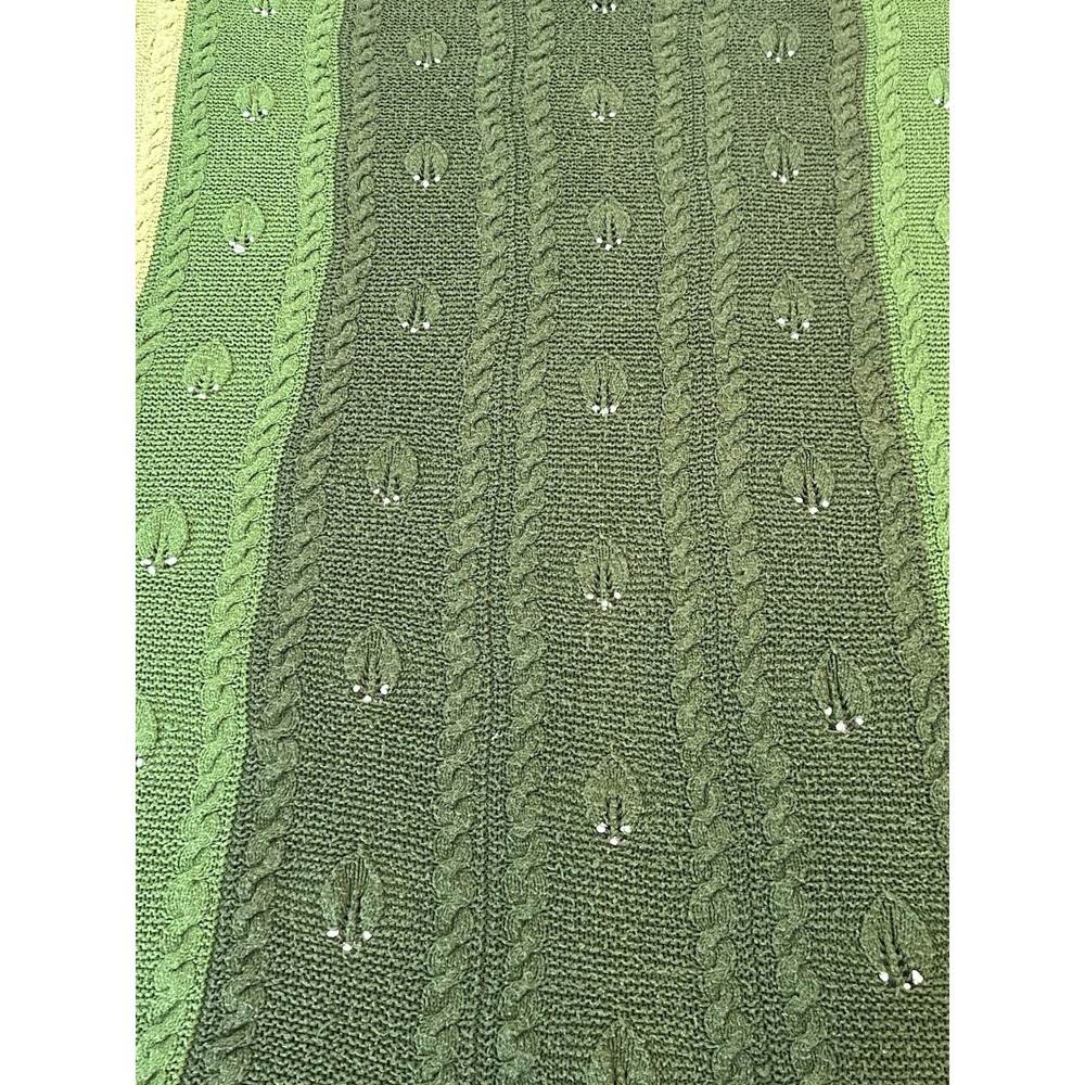 Vintage‎ Blanket Bedspread Crochet Granny Cable Knit Green Multicolor 66"x73"